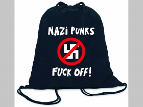 Nazi punks fuck off!  ľahké sťahovacie vrecko ( batôžtek / vak ) s čiernou šnúrkou, 100% bavlna 100 g/m2, rozmery cca. 37 x 41 cm